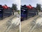 Muat Arang Puluhan Ton, Truk Terperosok di Jalan Lintas Luwuk-Bualemo
