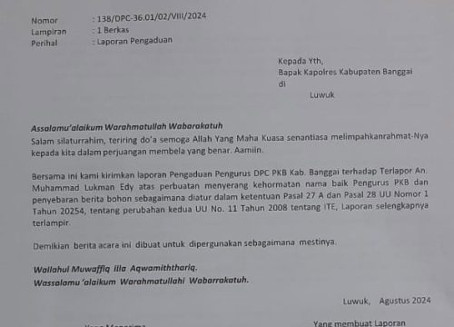 Laporan polisi DPC PKB Kabupaten Banggai
