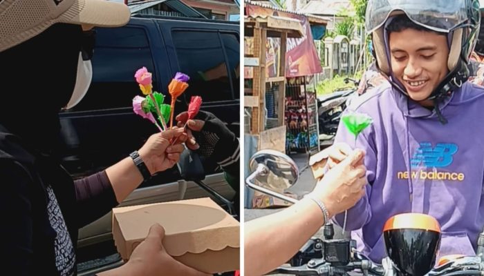 Relawan AT-FM Berbagi Makanan dan Bunga untuk Warga Luwuk, Ini Maknanya