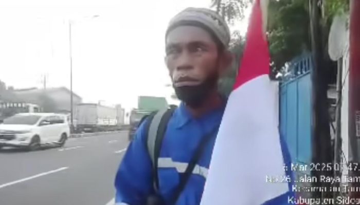 27 Hari Berjalan Kaki ke Mekkah, Budy Asal Bangkep Kini Tiba di Sidoarjo