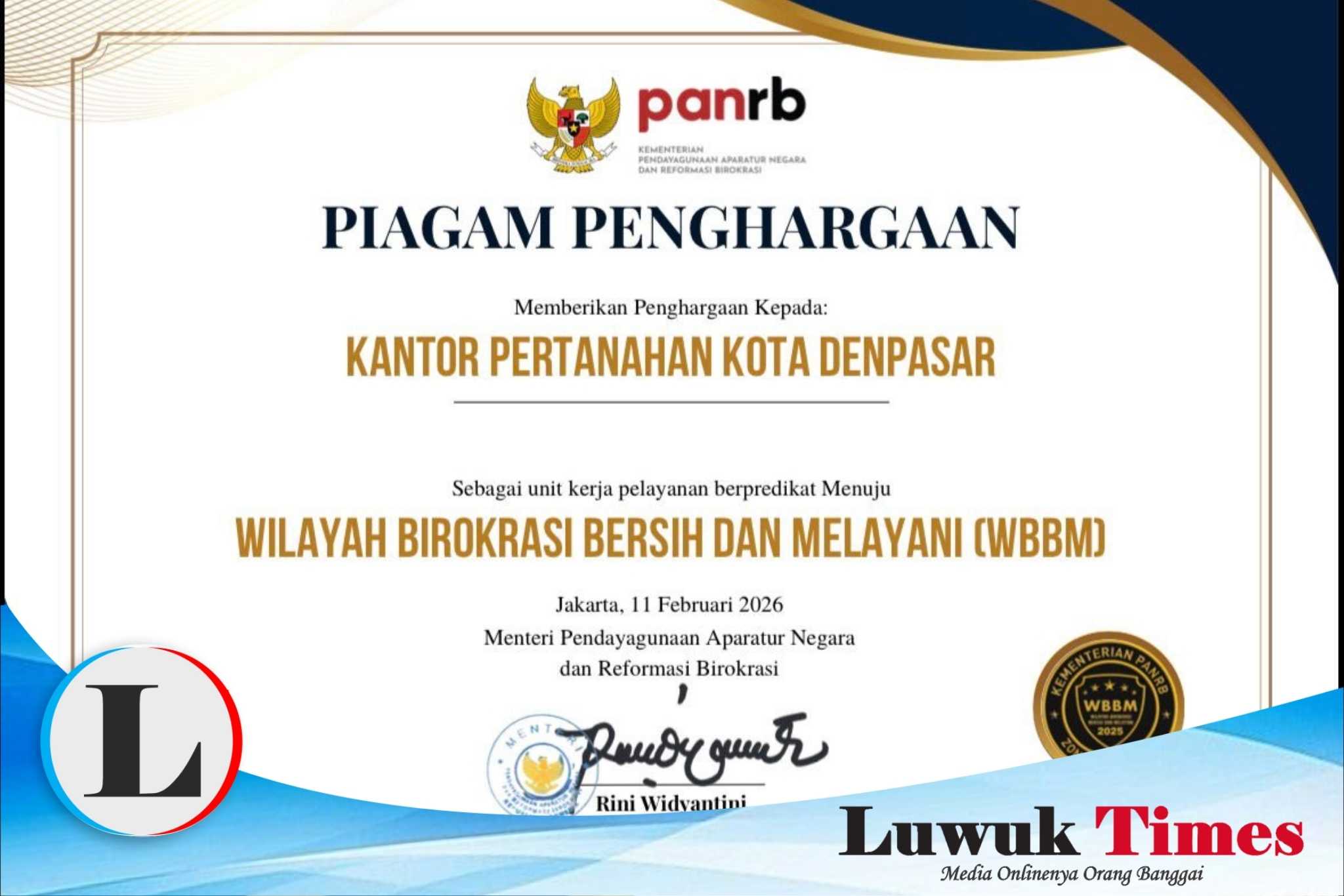 Kantah Kota Denpasar meraih predikat WBBM