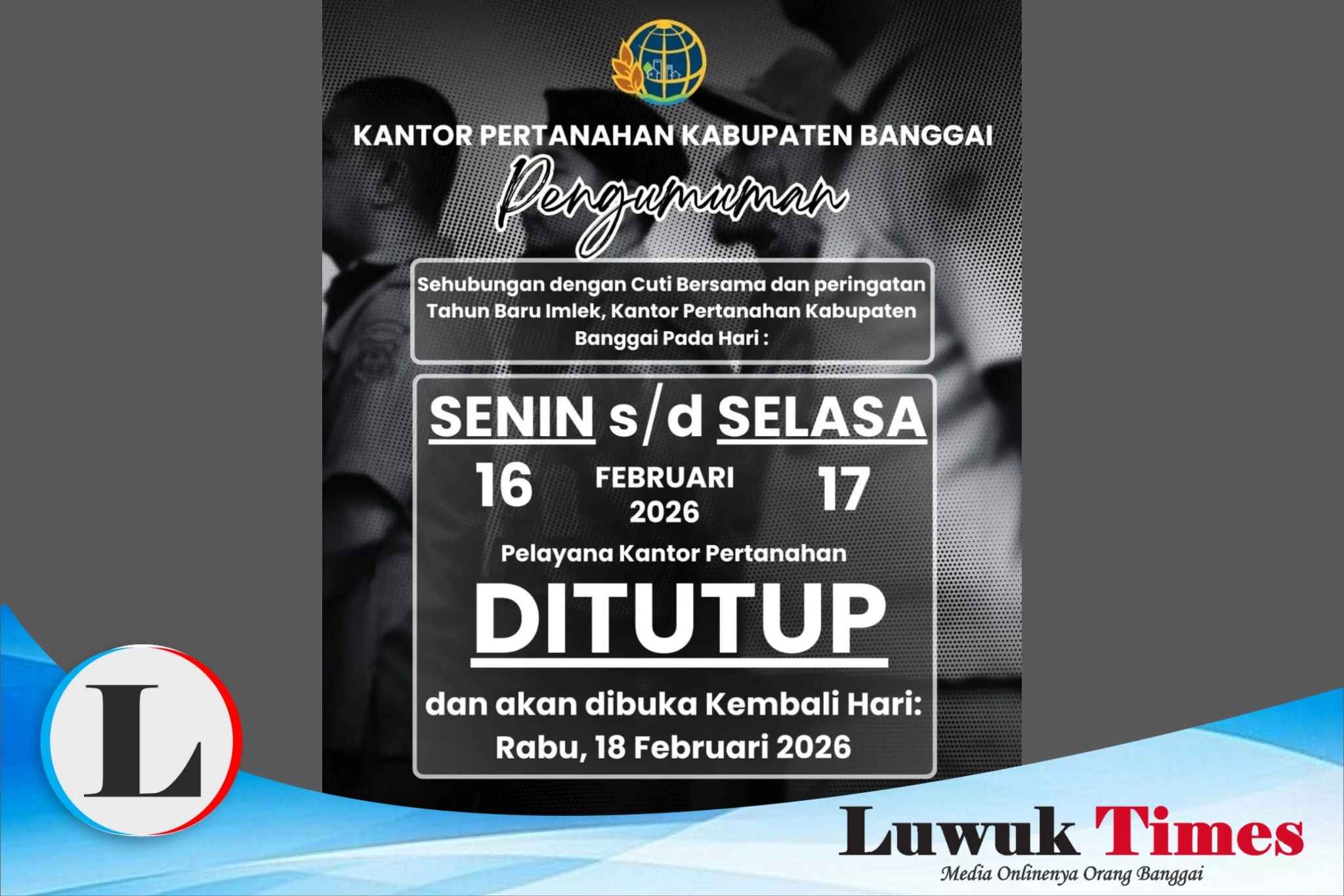 Pelayanan Kantor Pertanahan Banggai tutup sementara