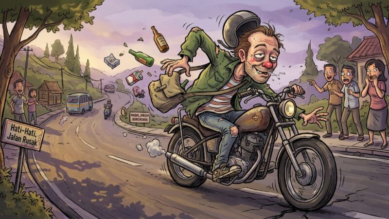 Pertarungan Sengit Pengendara Motor Vs Jalanan di Bunta: Mabuk Dulu, Cium Aspal Kemudian