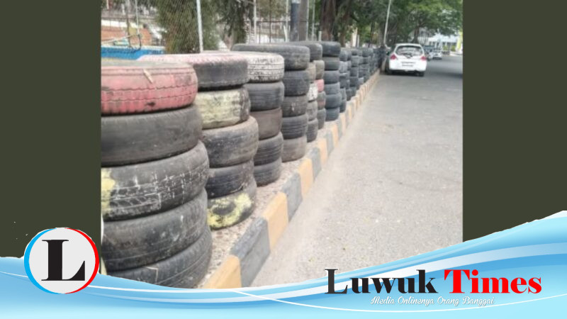 Demi Keselamatan Balapan, Hak Pejalan Kaki Ditumbalkan, Tumpukan Ban Road Race di Trotoar Luwuk Menuai Polemik